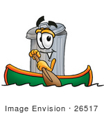 #26517 Clip Art Graphic Of A Metal Trash Can Cartoon Character Rowing A Boat