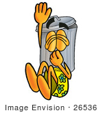 #26536 Clip Art Graphic Of A Metal Trash Can Cartoon Character Plugging His Nose While Jumping Into Water