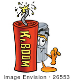 #26553 Clip Art Graphic Of A Metal Trash Can Cartoon Character Standing With A Lit Stick Of Dynamite