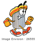 #26555 Clip Art Graphic Of A Metal Trash Can Cartoon Character Speed Walking Or Jogging