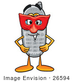 #26594 Clip Art Graphic Of A Gray Cell Phone Cartoon Character Wearing A Red Mask Over His Face