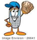 #26641 Clip Art Graphic Of A Gray Cell Phone Cartoon Character Catching A Baseball With A Glove