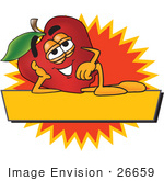 #26659 Clip Art Graphic Of A Red Apple Cartoon Character Label