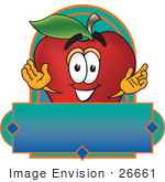 #26661 Clip art Graphic of a Red Apple Cartoon Character Label by toons4biz