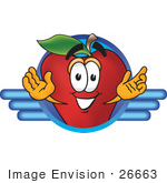 #26663 Clip art Graphic of a Red Apple Cartoon Character Logo by toons4biz
