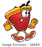 #26665 Clip Art Graphic Of A Red Apple Cartoon Character Speed Walking Or Jogging