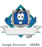 #26686 Clip Art Graphic Of A Desktop Computer Cartoon Character Label