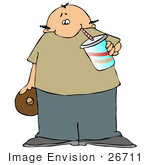 #26711 Jolly Man Eating A Donut And Drinking A Soda Or Milk Clipart