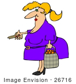 #26716 Woman Carrying A Bag Of Oranges And Using A Key To Enter Her Home Clipart