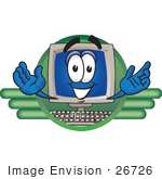 #26726 Clip Art Graphic Of A Desktop Computer Cartoon Character Logo