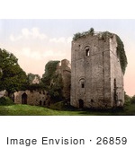 #26859 Stock Photography Of Ivy Growing On The Ruins Of The Norman Styled Keep Of Goodrich Castle At Dusk In Goodrich Herefordshire England