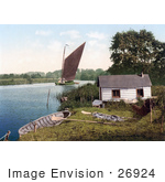 #26924 Stock Photography Of Sailboat On The Bure River Near A Hut In Norfolk England