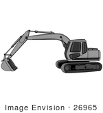 #26965 Grey Trackhoe Tractor Working At A Construction Site Clipart Graphic
