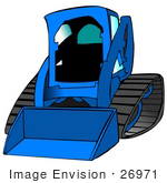 #26971 Blue Bobcat Skid Steer Loader Tractor Working At A Construction Site Clipart Graphic