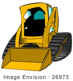 #26973 Yellow Bobcat Skid Steer Loader Tractor Working At A Construction Site Clipart Graphic