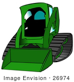 #26974 Green Bobcat Skid Steer Loader Tractor Working At A Construction Site Clipart Graphic