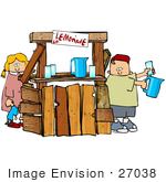 #27038 Brother And Sister Mixing And Selling Lemonade To Thirsty People Passing By Clipart Picture
