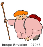 #27043 Fat Woman In Pink Sweats Kneeling While Out Of Breath During A Hike Clipart Picture