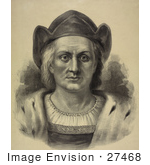 #27468 Illustration Of A Portrait Of Christopher Columbus Facing Front And Wearing A Hat