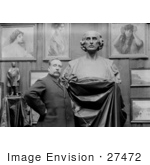 #27472 Stock Photo Of A Man Artist Ettore Ximenes Proudly Posing In Front Of His Bust Statue Of Christopher Columbus In His Studio