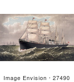 #27490 Illustration Of The Steamships Egypt And Spain Of The National Steamship Line Between New York And Liverpool