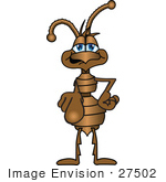 #27502 Clip Art Graphic Of A Brown Ant Insect Mascot Character Pointing Outwards At The Viewer For Attention Or To Blame