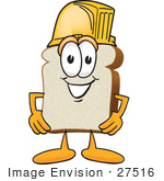 #27516 Clip Art Graphic Of A White Bread Slice Mascot Character Wearing A Yellow Hardhat
