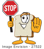#27522 Clip Art Graphic Of A White Bread Slice Mascot Character Holding A Stop Sign