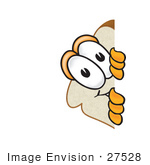 #27528 Clip Art Graphic Of A White Bread Slice Mascot Character Peeking Around A Corner And Spying