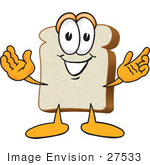 #27533 Clip Art Graphic Of A White Bread Slice Mascot Character Greeting With Open Arms