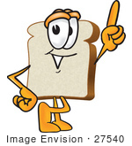 #27540 Clip Art Graphic Of A White Bread Slice Mascot Character Pointing Upwards