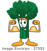 #27553 Clip Art Graphic Of A Broccoli Mascot Character Flexing His Arm Bicep Muscles And Showing His Strength