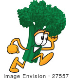 #27557 Clip Art Graphic Of A Broccoli Mascot Character Running Fast