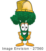 #27560 Clip Art Graphic Of A Broccoli Mascot Character Wearing A Yellow Hardhat