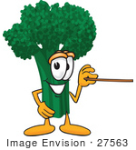 #27563 Clip Art Graphic Of A Broccoli Mascot Character Holding A Pointer Stick
