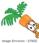 #27602 Clip Art Graphic Of An Organic Veggie Carrot Mascot Character Looking Around A Corner