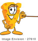 #27610 Clip Art Graphic Of A Swiss Cheese Wedge Mascot Character Using A Pointer Stick