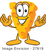 #27619 Clip Art Graphic Of A Swiss Cheese Wedge Mascot Character With Welcoming Open Arms