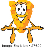 #27620 Clip Art Graphic Of A Swiss Cheese Wedge Mascot Character Sitting