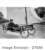 #27639 Stock Photo Of Two Men Having Fun And Pedaling Down The Street On A Sail Wagon Also Known As A Sand Yacht Or Land Yacht Brooklyn New York