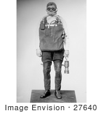 #27640 Stock Photo Of A Male Mine Rescuer In A Mask And Safety Gear Carrying A Lantern