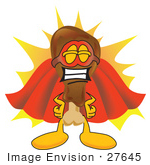 #27645 Clip Art Graphic Of A Chicken Drumstick Mascot Character Dressed As A Super Hero
