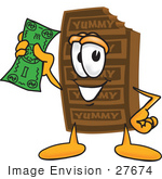 #27674 Clip Art Graphic Of A Chocolate Candy Bar Mascot Character Holding A Dollar Bill
