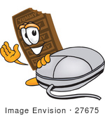 #27675 Clip Art Graphic Of A Chocolate Candy Bar Mascot Character With A Computer Mouse