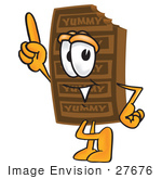 #27676 Clip Art Graphic Of A Chocolate Candy Bar Mascot Character Pointing Upwards
