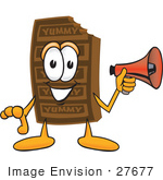 #27677 Clip Art Graphic Of A Chocolate Candy Bar Mascot Character Holding A Megaphone