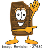 #27685 Clip Art Graphic Of A Chocolate Candy Bar Mascot Character Waving And Pointing
