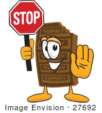 #27692 Clip Art Graphic Of A Chocolate Candy Bar Mascot Character Holding A Stop Sign
