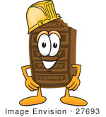 #27693 Clip Art Graphic Of A Chocolate Candy Bar Mascot Character Wearing A Hardhat Helmet
