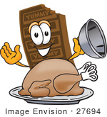 #27694 Clip Art Graphic Of A Chocolate Candy Bar Mascot Character Serving A Thanksgiving Turkey On A Platter